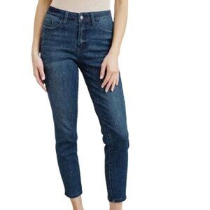 Judy Blue Relax Fit Mid Rise Skinny Jeans Mineral Blue Bleach Splatter Size13/31